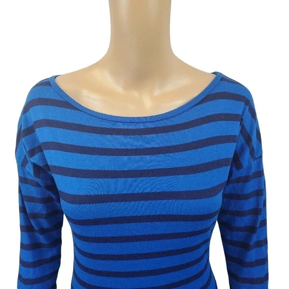 Derek Hearts Brand Blue/Navy Blue Stripe 3/4 Sleeve Tshirt Dress Size Small - Picture 4 of 6
